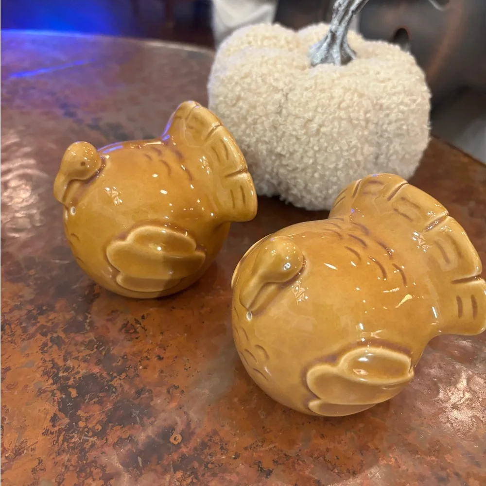 Pottery Barn Golden Ceramic Turkey Salt & Pepper Set